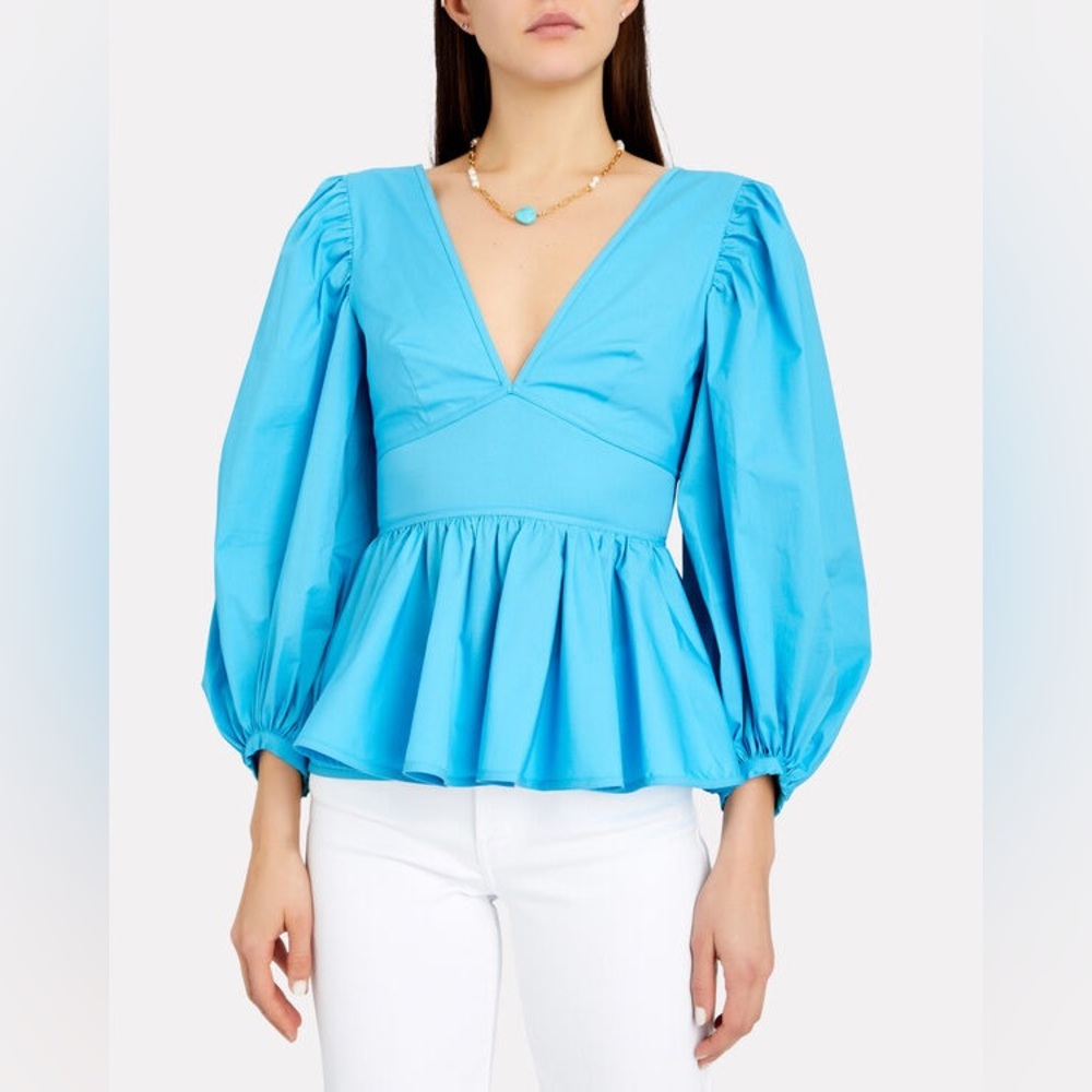 NWT STAUD Luna Poplin Puff Sleeve Top